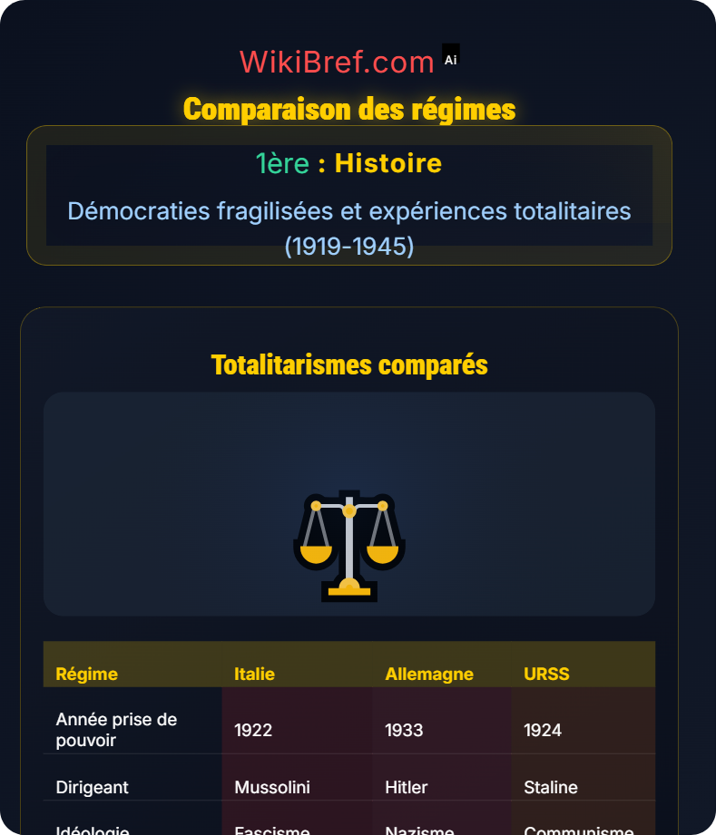 Montée des totalitarismes Démocraties fragilisées et expériences totalitaires (1919-1945)
