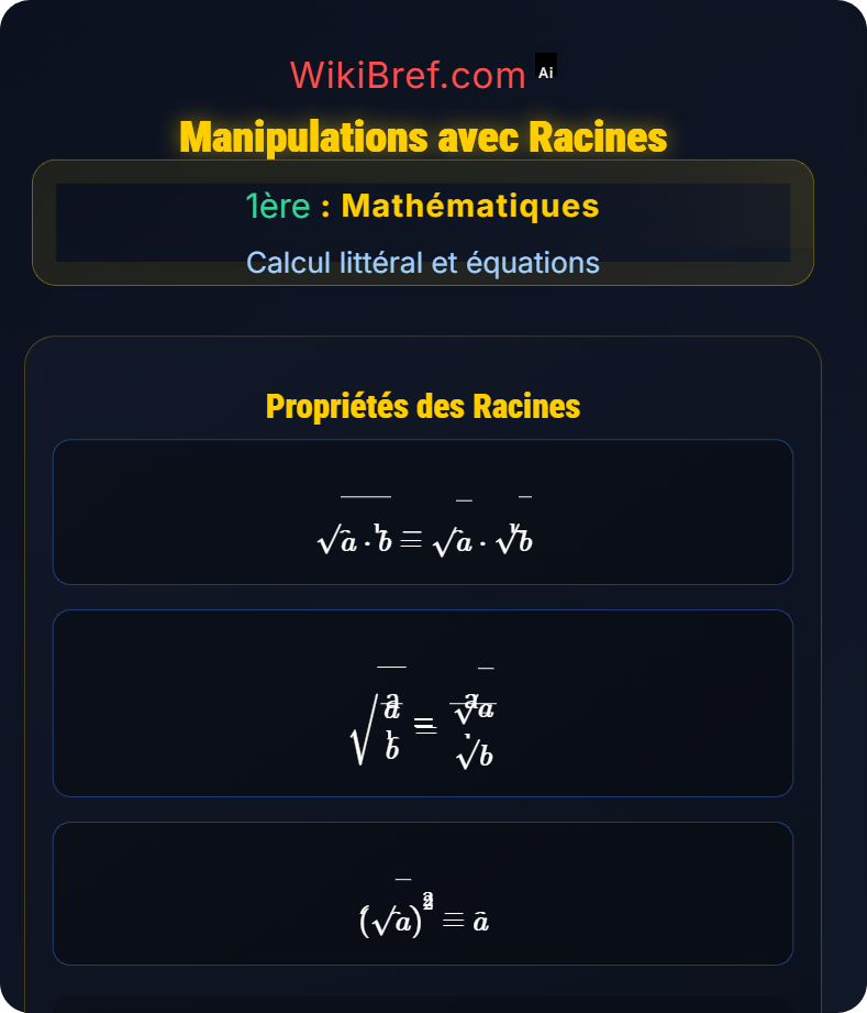 Manipulations algébriques Calcul littéral et équations