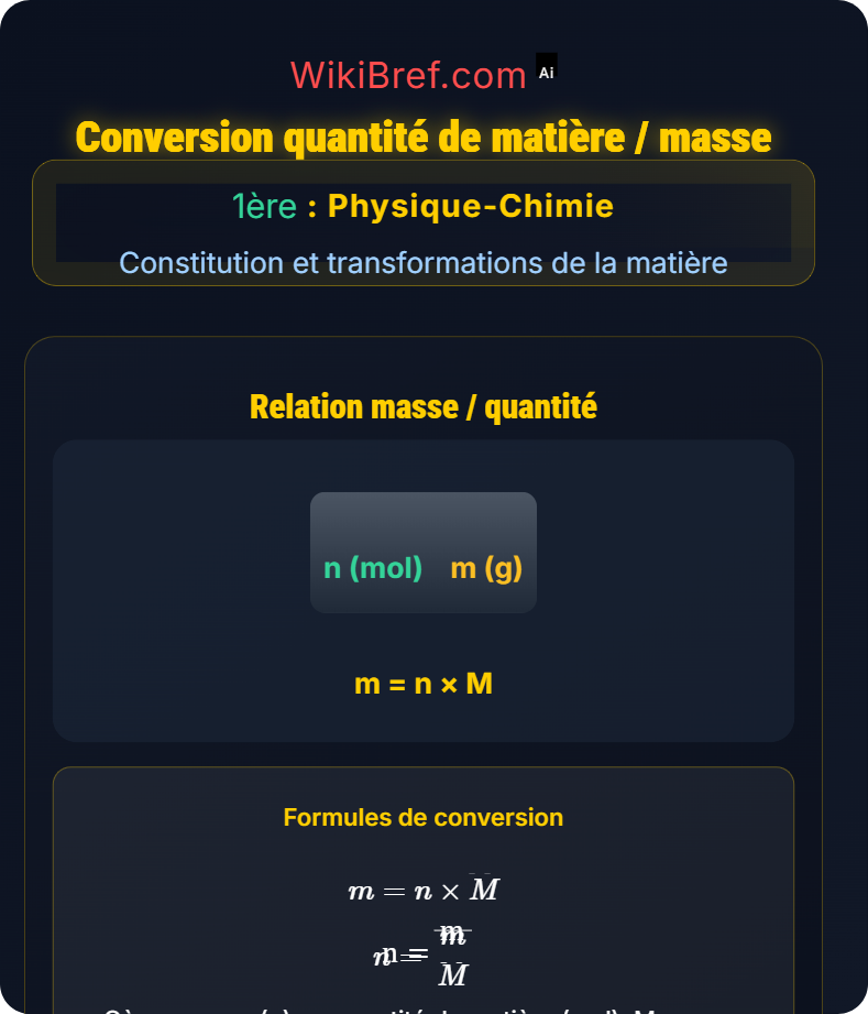 La mole et les grandeurs associées Constitution et transformations de la matière