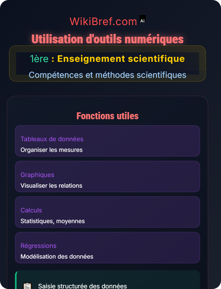 Utilisation d’outils numériques (Excel etc.) Méthodes expérimentales