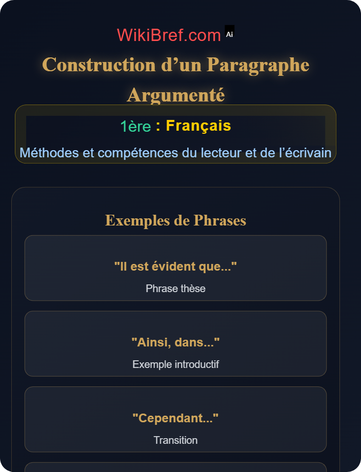 Construction d’un paragraphe argumenté Écrire de façon maîtrisée