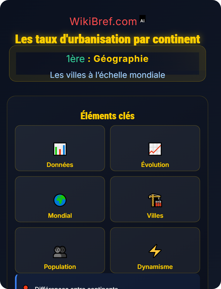Les taux d’urbanisation par continent Urbanisation et dynamiques urbaines
