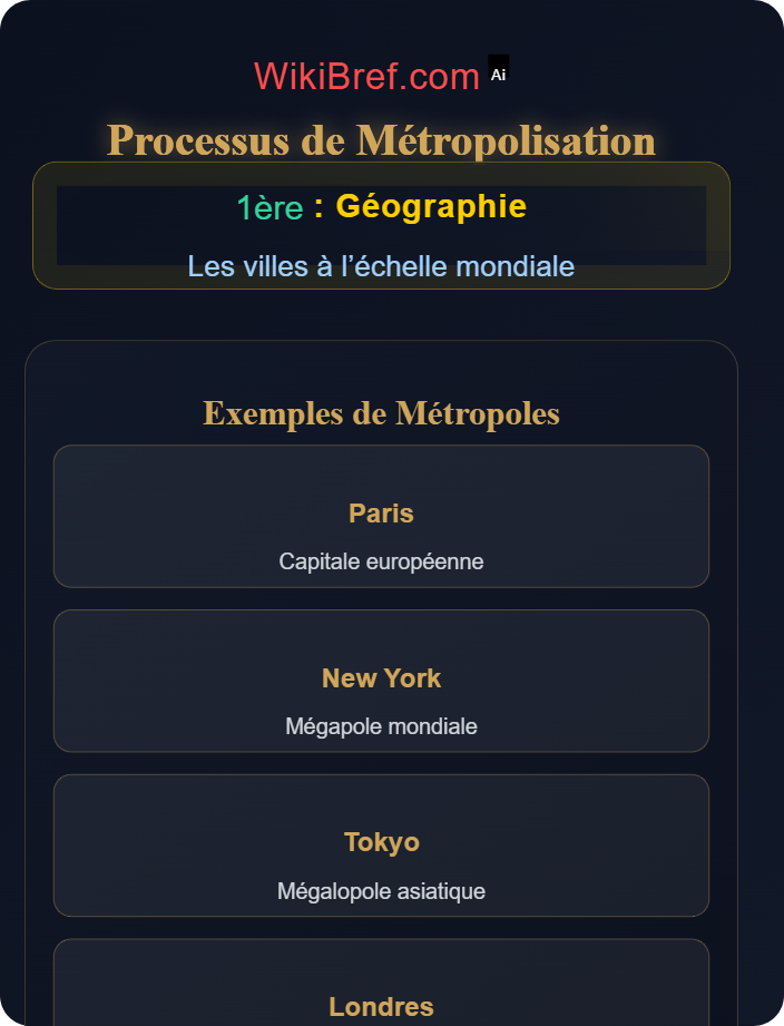 Définition et processus de métropolisation La métropolisation du monde
