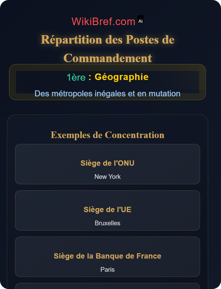 Répartition des sièges de décision Hiérarchie des villes et attractivité