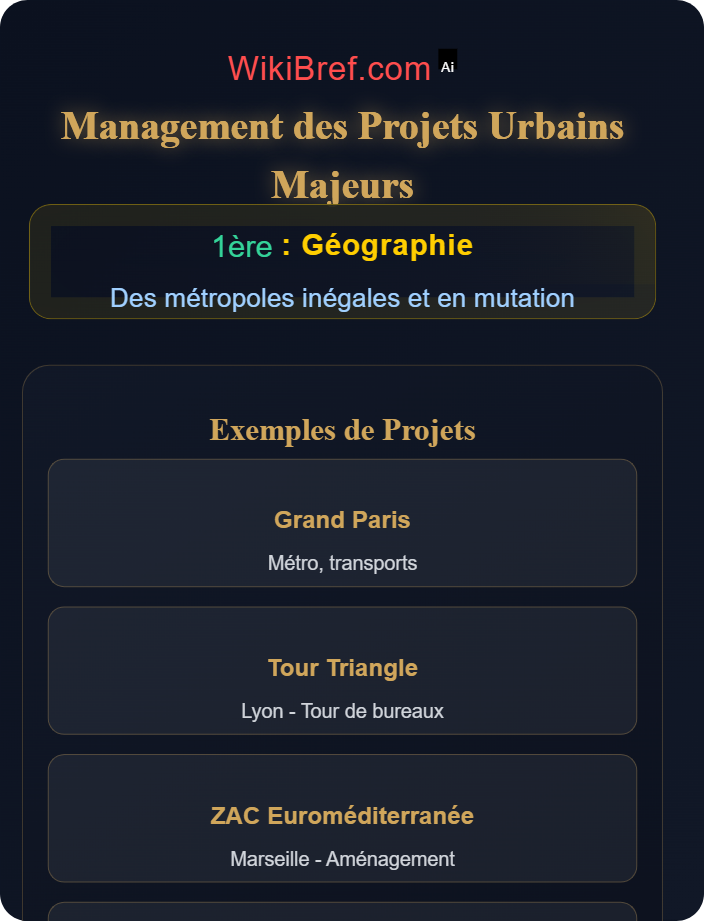 Gestion des grands projets urbains Mutations des espaces métropolitains