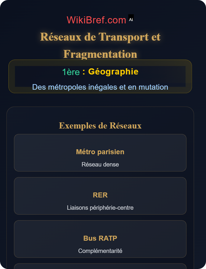 Réseaux de transport et fragmentation Mobilités urbaines et transports