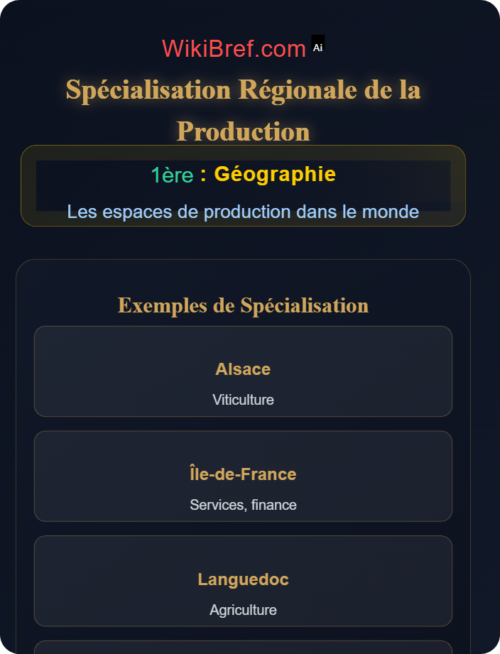 Spécialisation productive selon les régions Diversité des espaces productifs