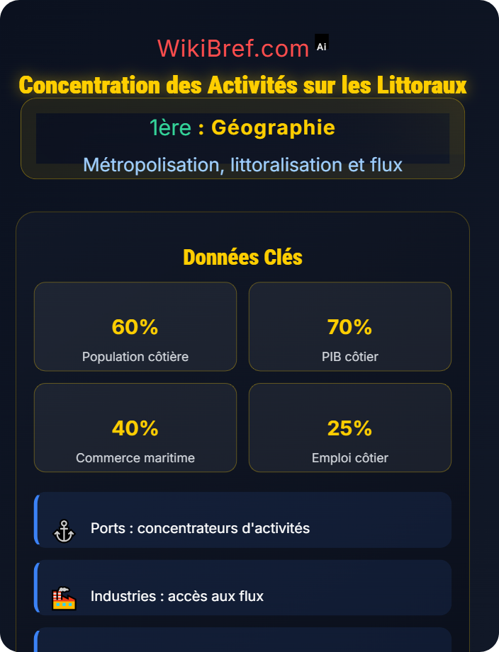 Concentration des activités sur les littoraux Littoralisation des activités productives