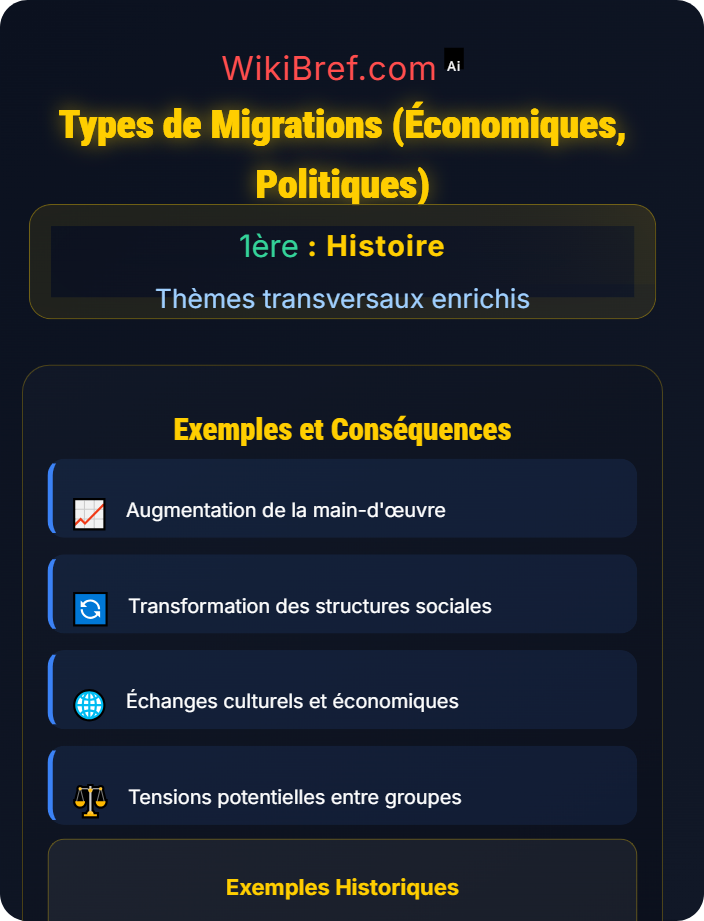Types de migrations (économiques, politiques) Migrations et mobilités