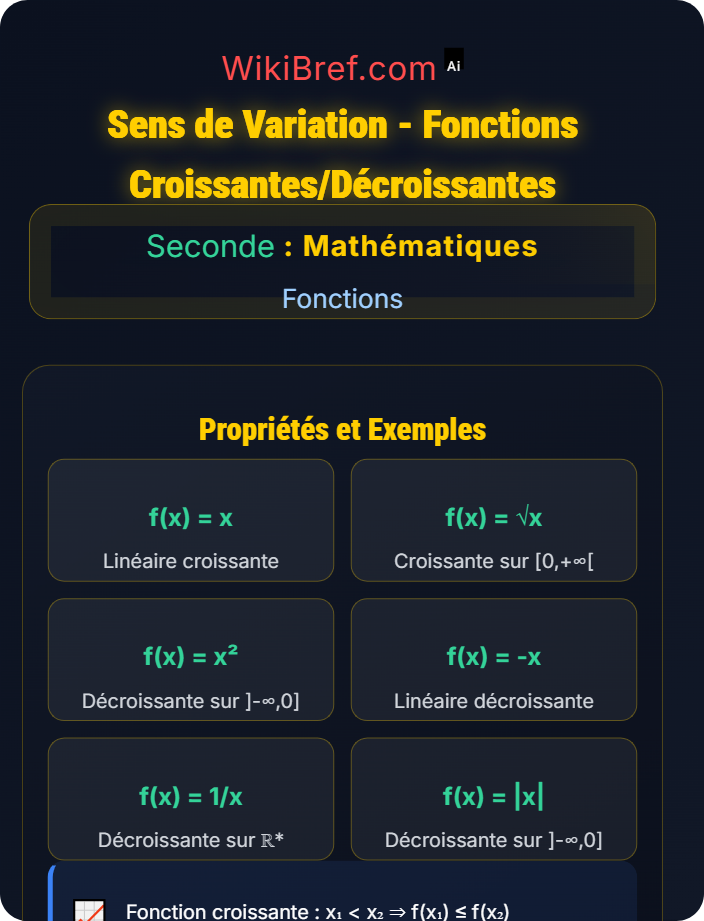 Sens de variation (croissante / décroissante) Variations de fonctions