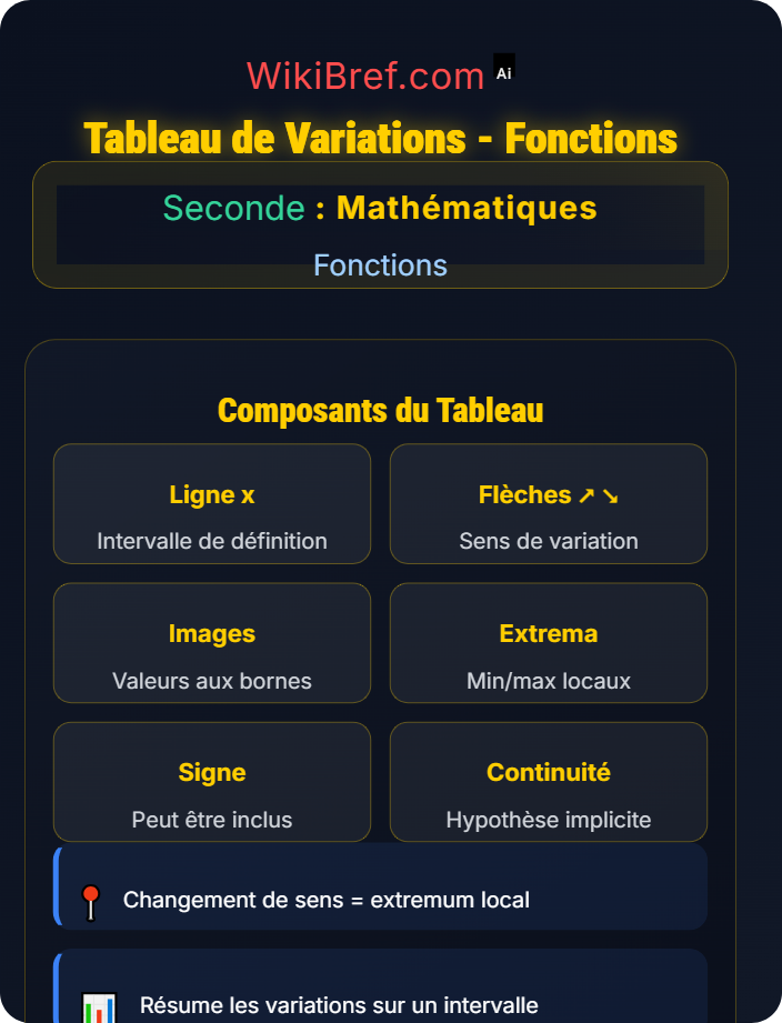 Tableau de variations Variations de fonctions