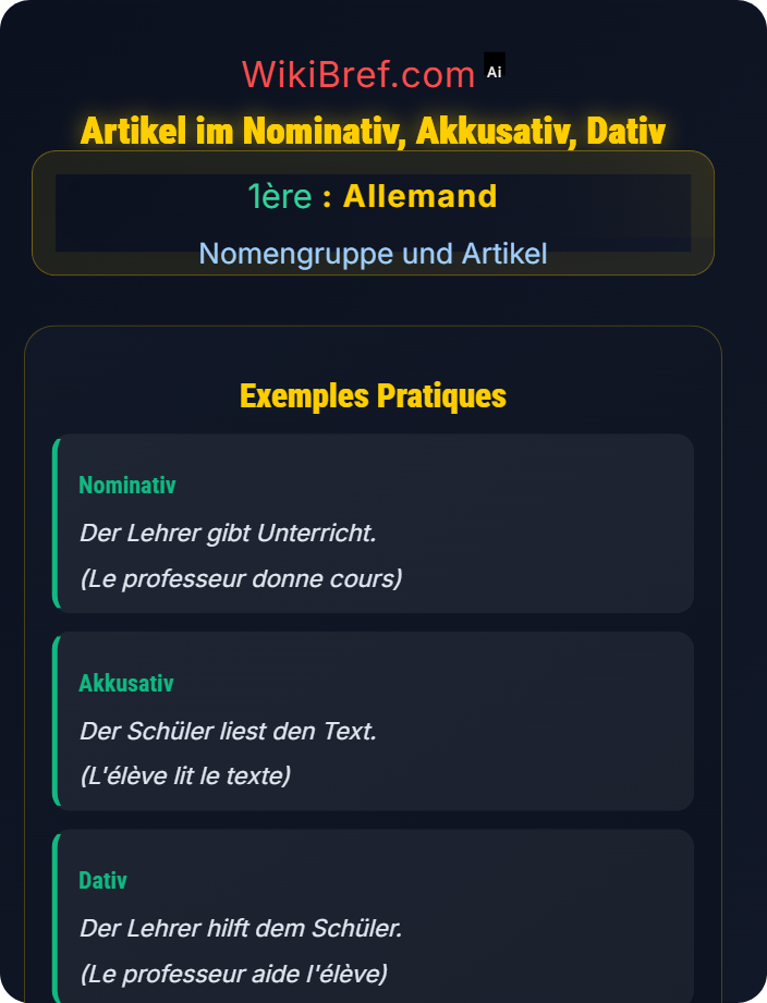 Artikel im Nominativ, Akkusativ, Dativ Bestimmte und unbestimmte Artikel