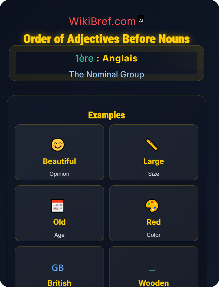 Order of adjectives before nouns Adjectives and Order
