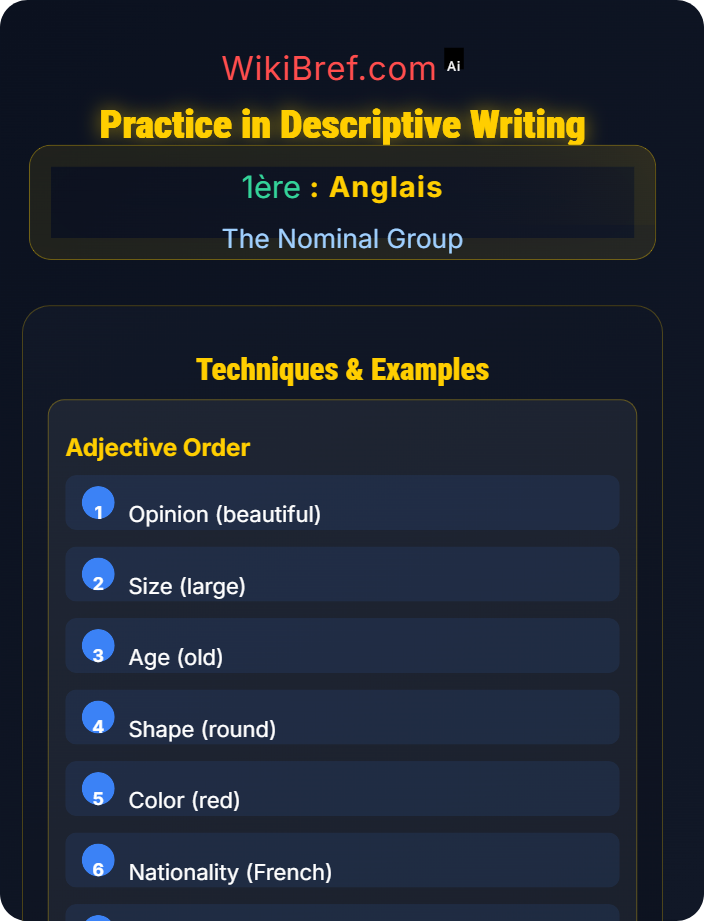 Practice in descriptive writing Adjectives and Order