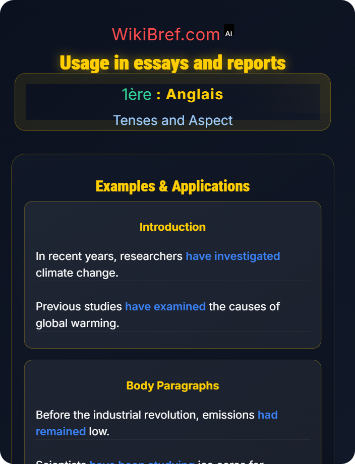 Usage in essays and reports Perfect and Perfect Continuous
