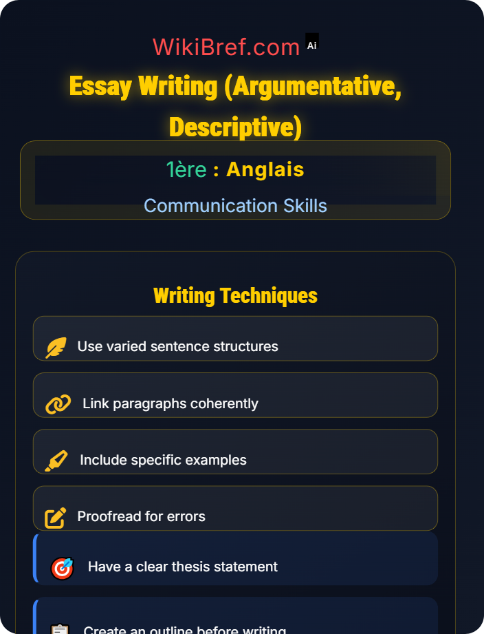 Essay writing (argumentative, descriptive) Written Production