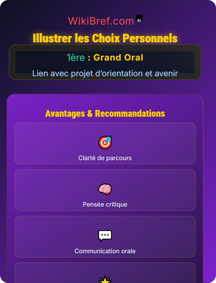 Illustrer les choix personnels Présentation du projet professionnel