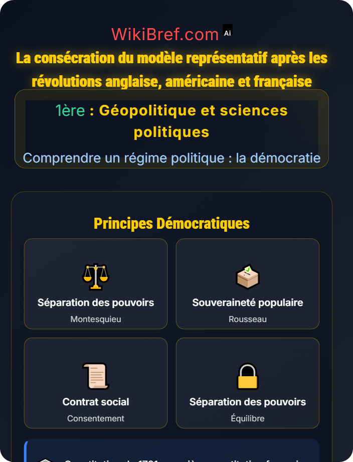 La consécration du modèle représentatif après les révolutions anglaise, américaine et française Histoire des démocraties