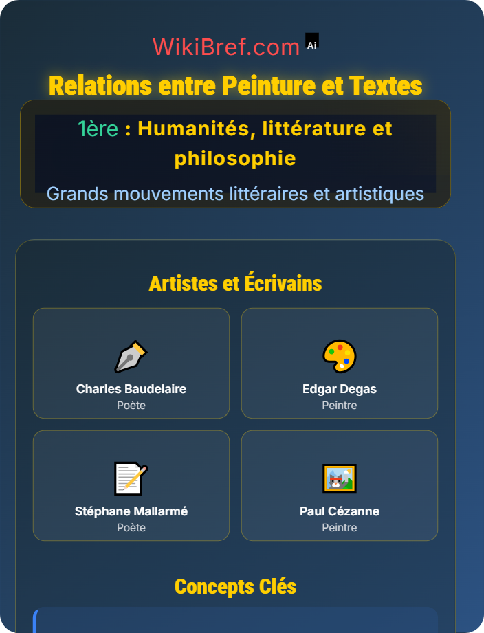 Relations entre peinture et textes Arts visuels et littéraires : interactions