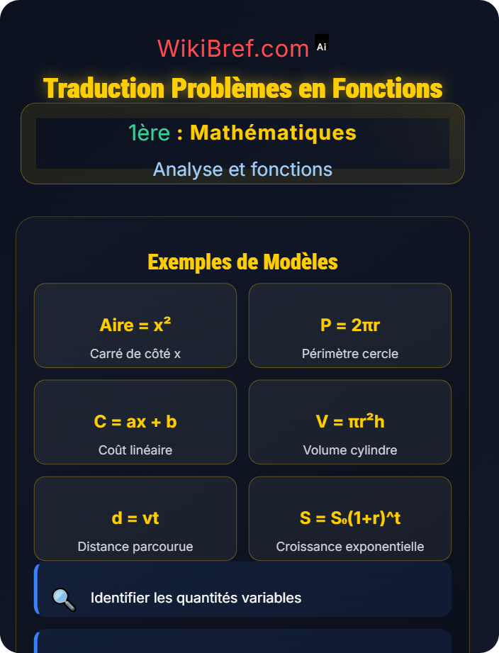 Traduction de problèmes réels en fonctions Modélisation mathématique
