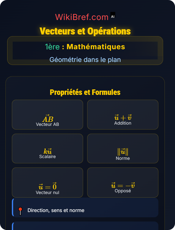 Définition et opérations sur les vecteurs Calcul vectoriel