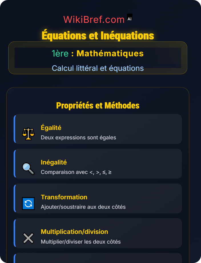 Équations et inéquations Manipulations algébriques