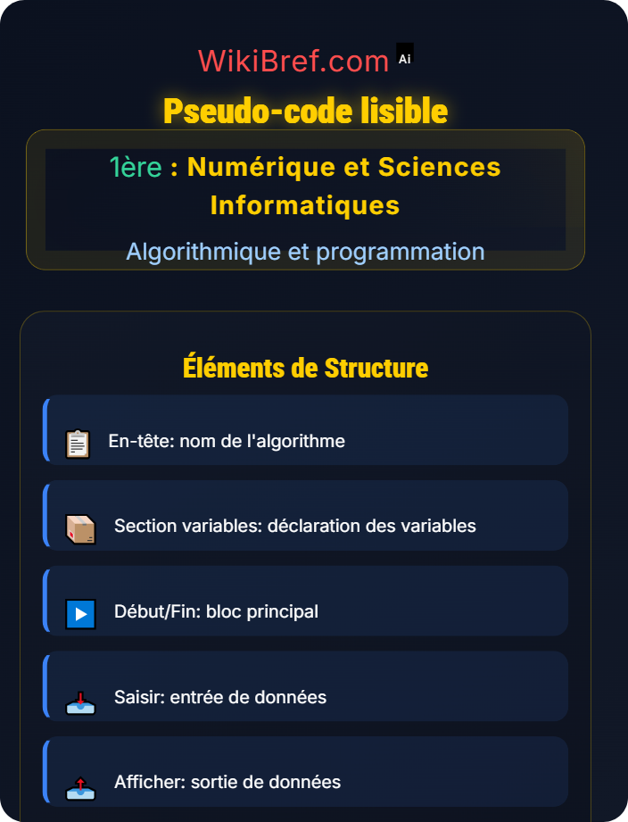 Pseudo-code lisible Notions de base d’algorithmique