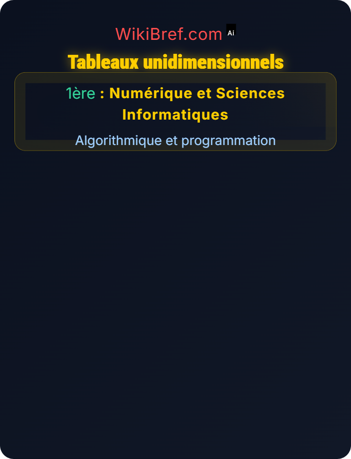 Tableaux unidimensionnels Structures de données simples