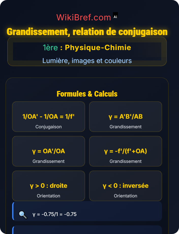Grandissement, relation de conjugaison Optique géométrique