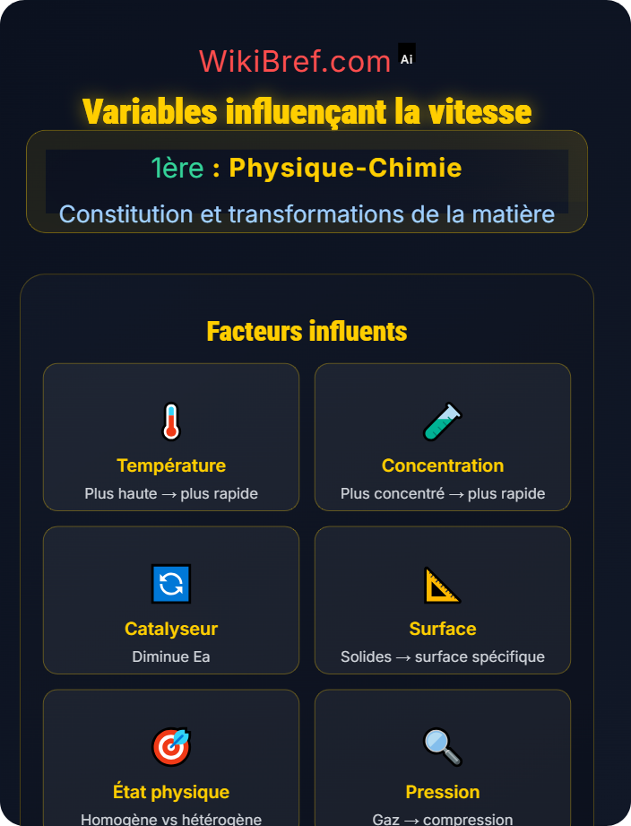 Variables influençant la vitesse Cinétique et évolution des réactions
