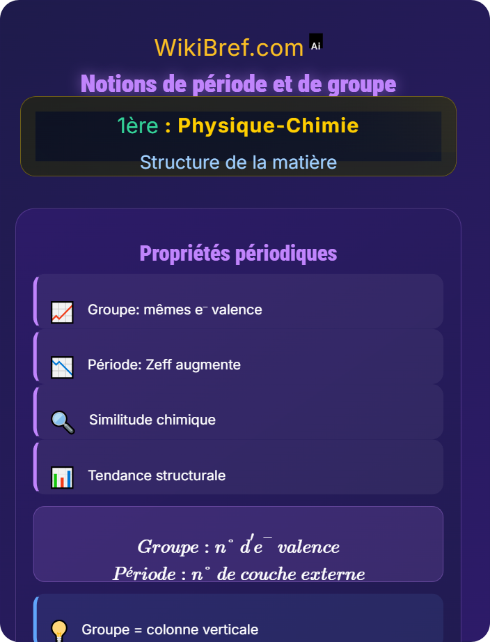 Notions de période et de groupe Représentation des entités chimiques