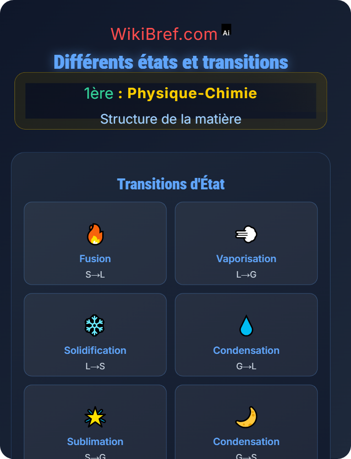 Différents états et transitions Cohésion et états de la matière