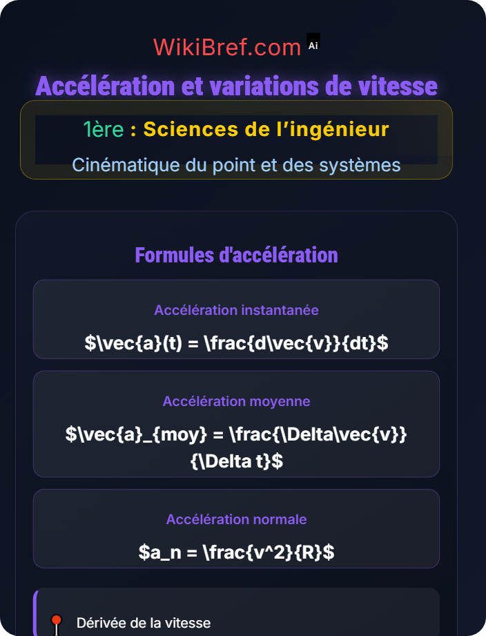 Accélération et variations de vitesse Notions de base de cinématique