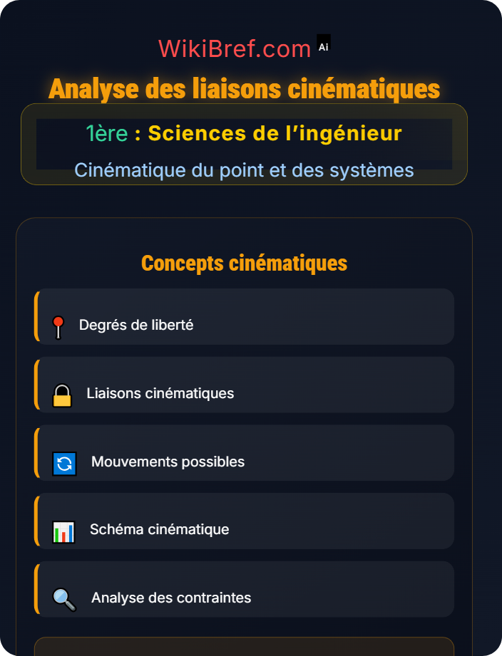 Analyse des liaisons cinématiques Cinématique des systèmes mécaniques