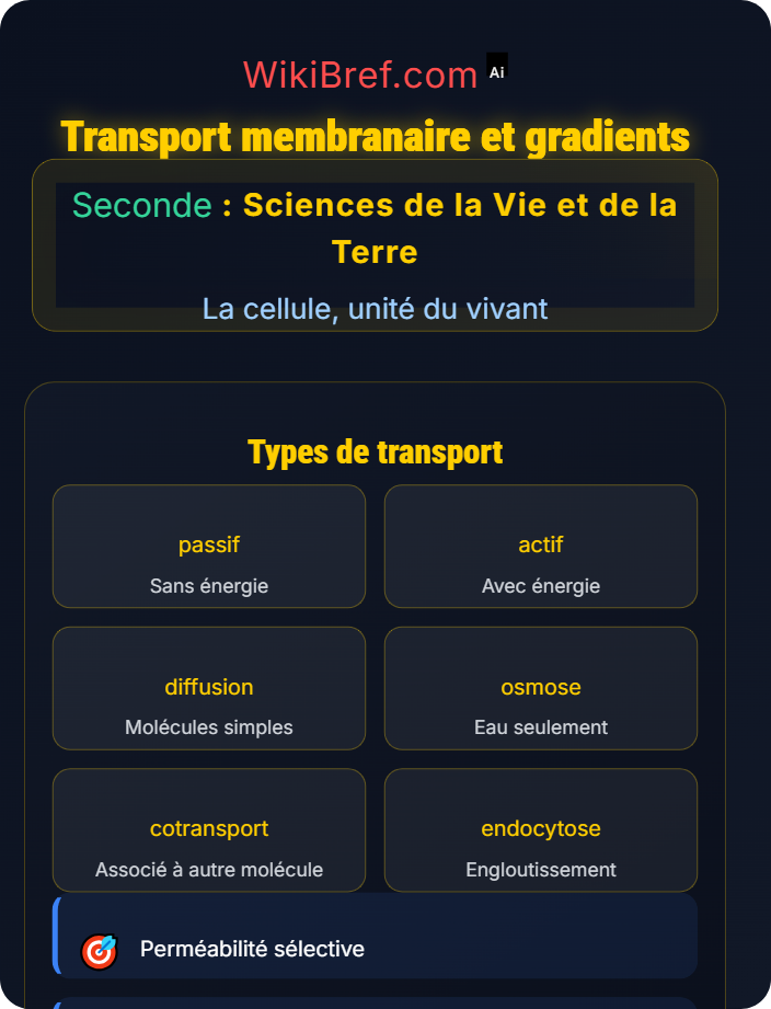 Transport membranaire et gradients Métabolisme des cellules