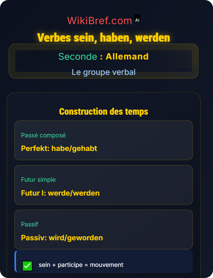 Verbes sein, haben, werden Auxiliaires et construction des temps