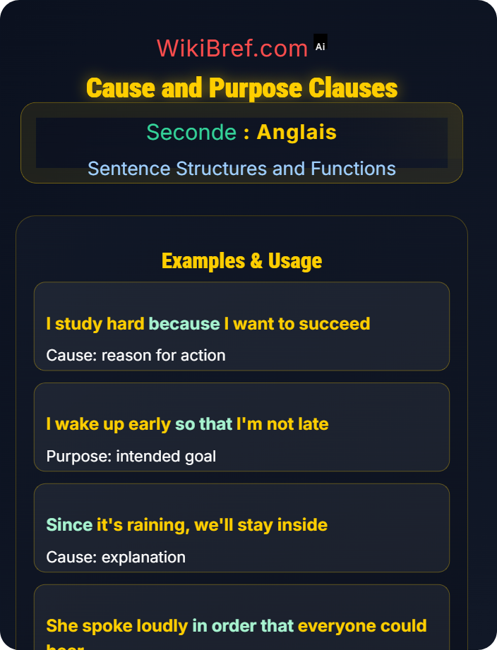 Cause and purpose clauses Subordinate Clauses
